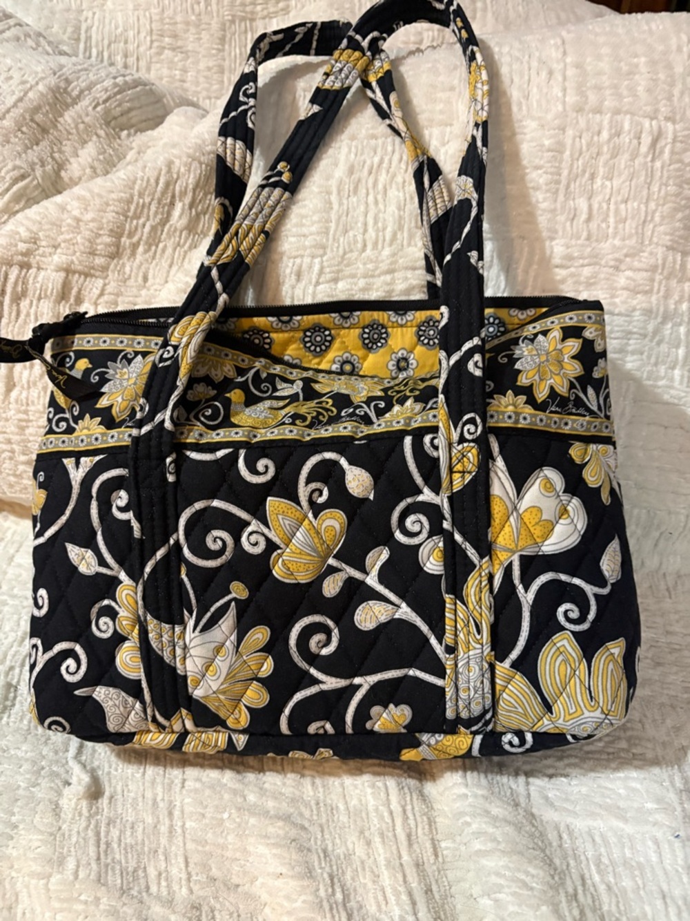 VERA BRADLEY YELLOW BIRD Floral Tote Bag in Black and Yellow -